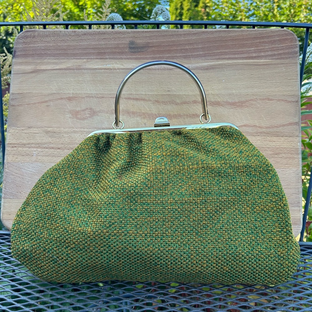 Elegant Vintage Green Tweed Handbag